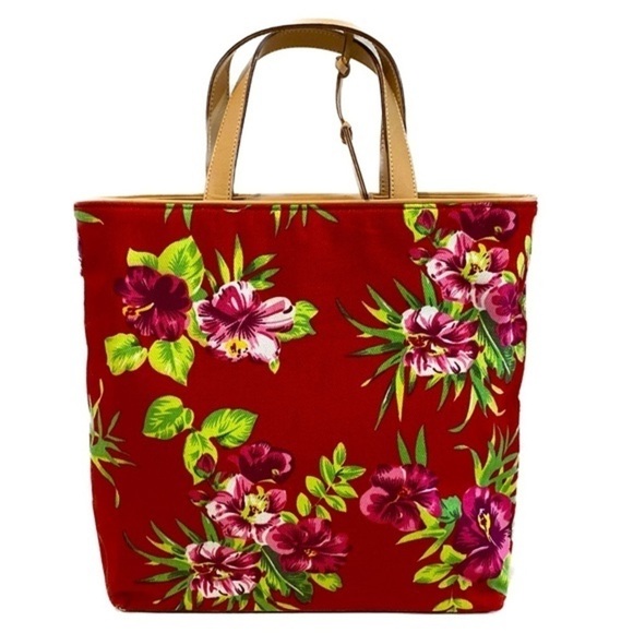 Lauren Ralph Lauren Tropical Floral Canvas Tote Bag Snap Closure 12”x14”x4” - Picture 3 of 11